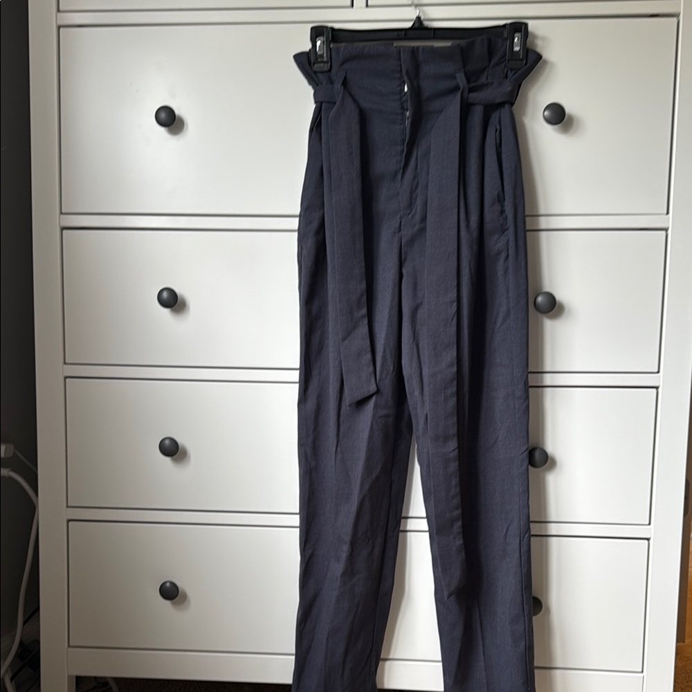 H&M Gray Straight Leg Pants with Paper Bag Waist
